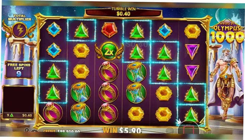 Gates of Olympus 1000 Free Spins round with accumulated multiplier