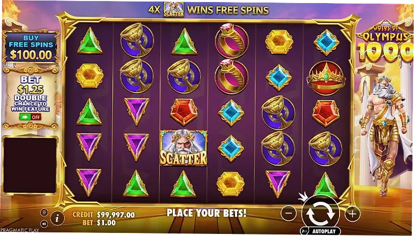 Gates of Olympus 1000 game grid showing symbol layout