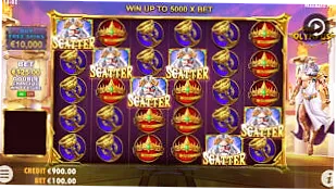 Gates of Olympus bonus feature with Zeus scatters